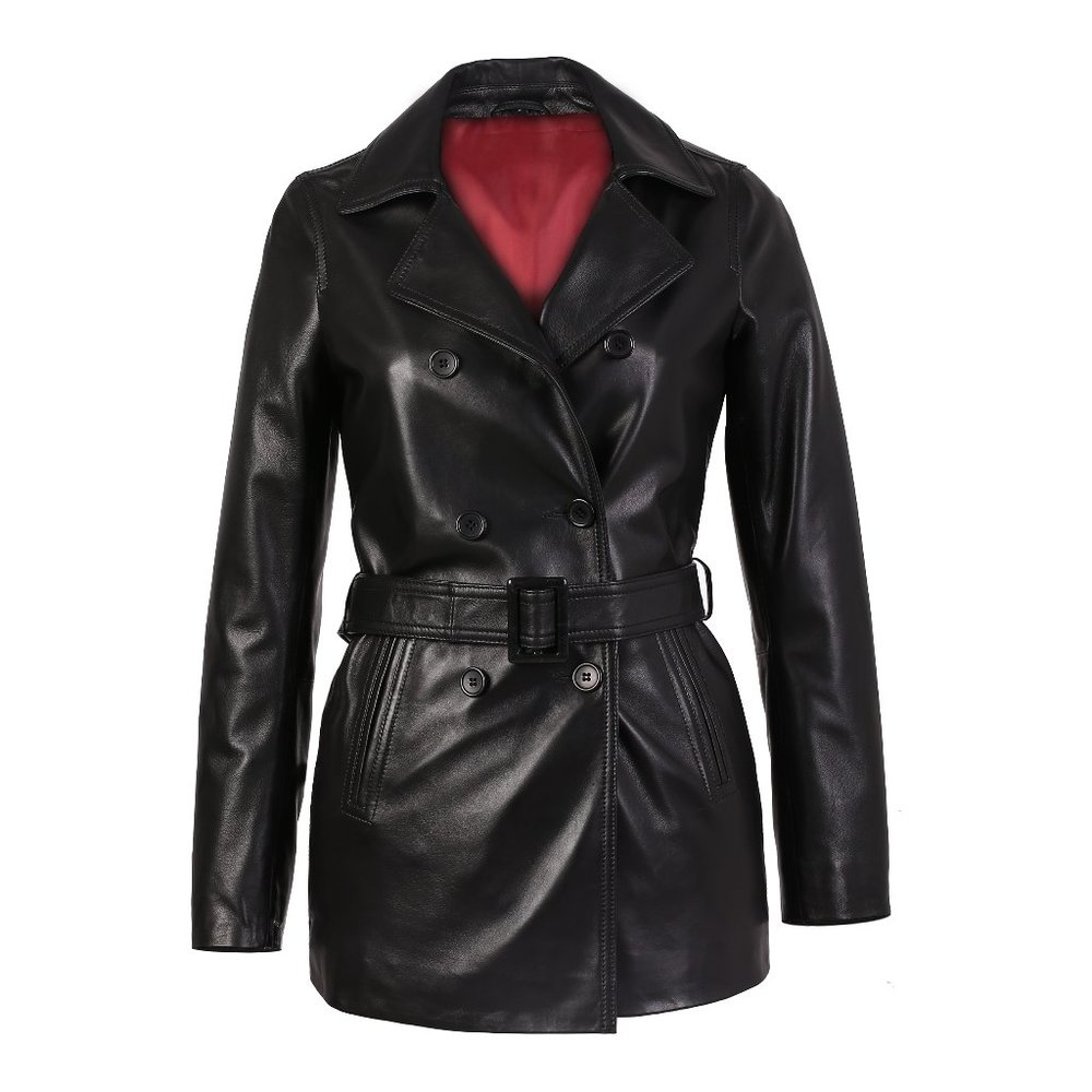 CARISSA WOMENS PLUS SIZE BLACK BELTED 3/4 LONG LEA
